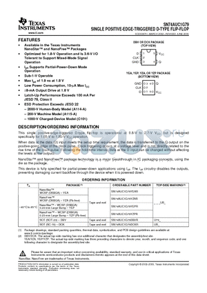 SN74AUC1G79DBVR datasheet - SINGLE POSITIVE-EDGE-TRIGGERED D-TYPE FLIP-FLOP