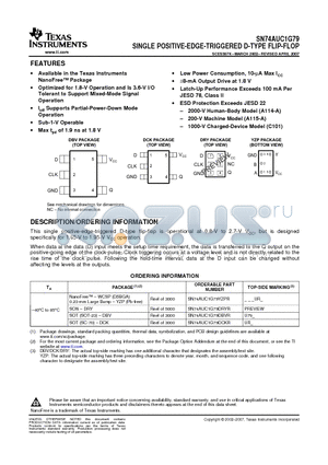 SN74AUC1G79DCKRG4 datasheet - SINGLE POSITIVE-EDGE-TRIGGERED D-TYPE FLIP-FLOP