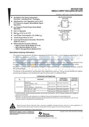 SN74AUC1G86YZAR datasheet - SINGLE 2-INPUT EXCLUSIVE OR GATE