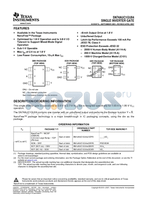 SN74AUC1GU04DBVR datasheet - SINGLE INVERTER GATE