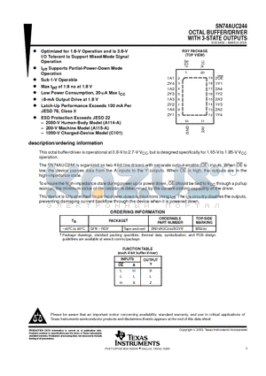 SN74AUC244RGYR datasheet - OCTAL BUFFER/DRIVER WITH 3-STATE OUTPUTS