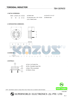 TBH-600M-3A-5026 datasheet - TOROIDAL INDUCTOR