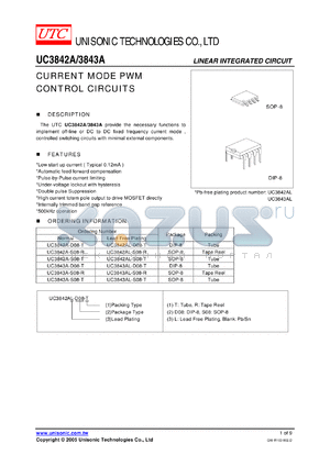UC3843AL-S08-T datasheet - CURRENT MODE PWM CONTROL CIRCUITS