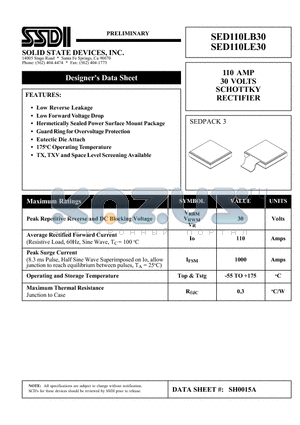 SED110LE30 datasheet - 110 AMP 30 VOLTS SCHOTTKY RECTIFIER