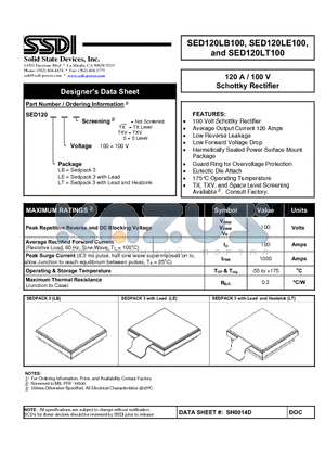 SED120LE100 datasheet - 120 A / 100 V Schottky Rectifier