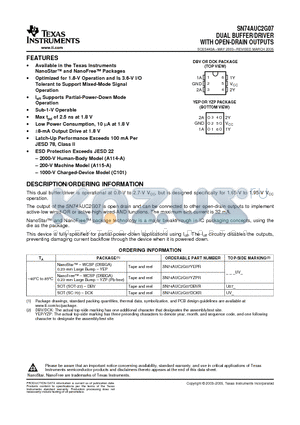 SN74AUC2G07DBVR datasheet - DUAL BUFFER/DRIVER WITH OPEN-DRAIN OUTPUTS