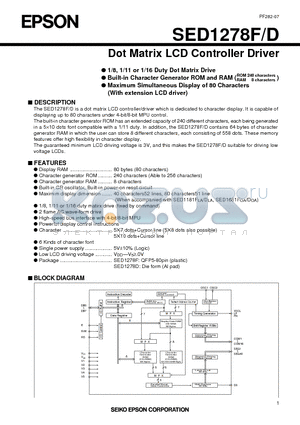 SED1278DOG datasheet - Dot Matrix LCD Controller Driver