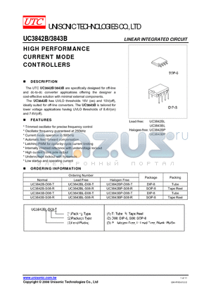 UC3843B-S08-R datasheet - HIGH PERFORMANCE CURRENT MODE CONTROLLERS