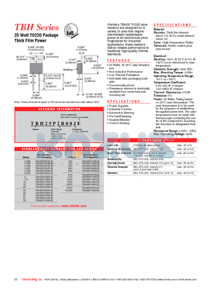 TBH25P150RJE datasheet - 25 Watt TO220 Package Thick Film Power