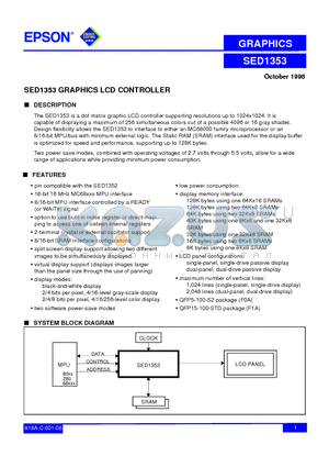 SED1353 datasheet - SED1353 GRAPHICS LCD CONTROLLER