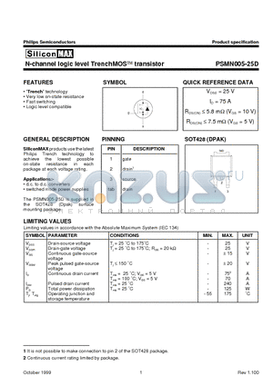 PSMN005-25D datasheet - N-channel logic level TrenchMOS transistor