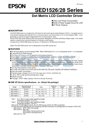 SED1526 datasheet - Dot Matrix LCD Controller Driver