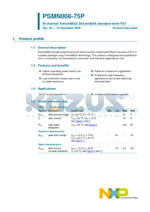 PSMN008-75P datasheet - N-channel TrenchMOS SiliconMAX standard level FET