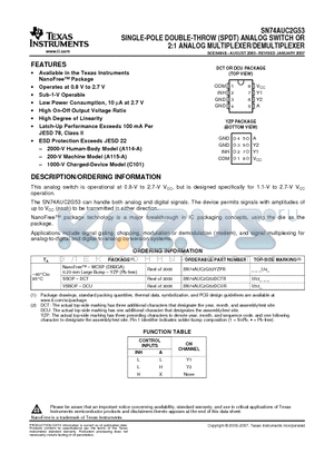 SN74AUC2G53DCTR datasheet - SINGLE-POLE DOUBLE-THROW (SPDT) ANALOG SWITCH OR 2:1 ANALOG MULTIPLEXER/DEMULTIPLEXER