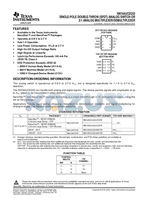 SN74AUC2G53DCURE4 datasheet - SINGLE-POLE DOUBLE-THROW (SPDT) ANALOG SWITCH OR 2:1 ANALOG MULTIPLEXER/DEMULTIPLEXER