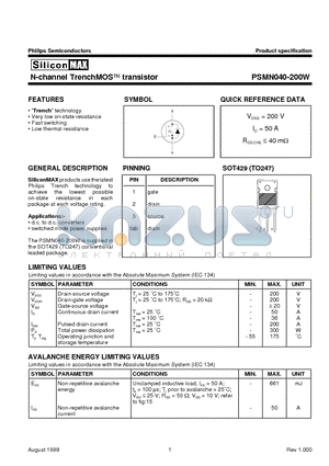 PSMN040-200W datasheet - N-channel TrenchMOS transistor