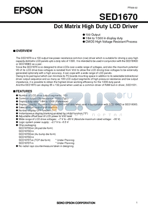 SED1670 datasheet - Dot Matrix High Duty LCD Driver