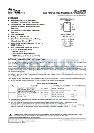 SN74AUC2G79DCURE4 datasheet - DUAL POSITIVE-EDGE-TRIGGERED D-TYPE FLIP-FLOP