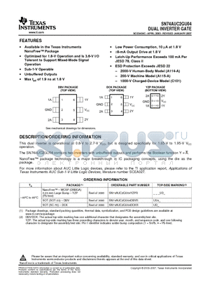 SN74AUC2GU04DBVR datasheet - DUAL INVERTER GATE