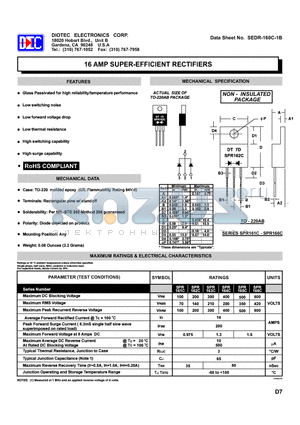 SEDR-160C-2B datasheet - 16 AMP SUPER-EFFICIENT RECTIFIERS