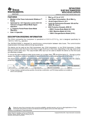 SN74AUC32245 datasheet - 32-BIT BUS TRANSCEIVER WITH 3-STATE OUTPUTS