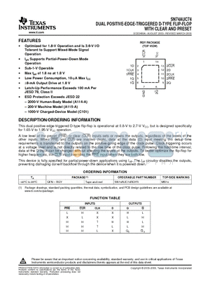 SN74AUC74RGYR datasheet - DUAL POSITIVE-EDGE-TRIGGERED D-TYPE FLIP-FLOP WITH CLEAR AND PRESET