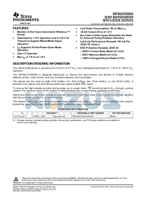 SN74AUCH32244GKER datasheet - 32-BIT BUFFER/DRIVER WITH 3-STATE OUTPUTS