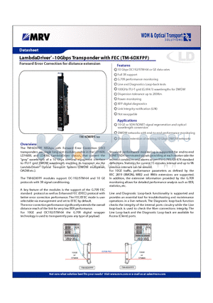 TM-6DXFPF8 datasheet - LambdaDriver 10Gbps Transponder with FEC (TM-6DXFPF)