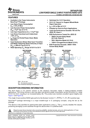 SN74AUP1G00DBVR datasheet - LOW-POWER SINGLE 2-INPUT POSITIVE-NAND GATE