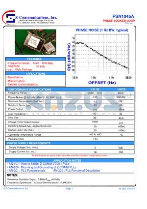 PSN1045A datasheet - LOW COST - HIGH PERFORMANCE PHASE LOCKED LOOP