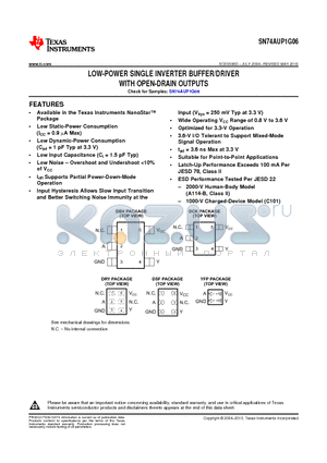 SN74AUP1G06DCKTG4 datasheet - LOW-POWER SINGLE INVERTER BUFFER/DRIVER WITH OPEN-DRAIN OUTPUTS