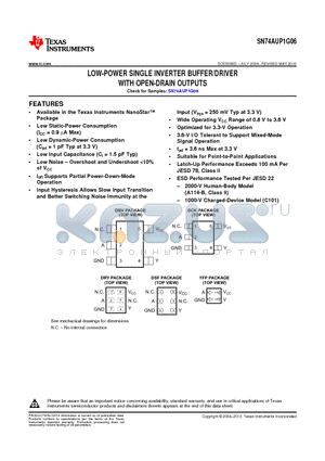 SN74AUP1G06DCKT datasheet - LOW-POWER SINGLE INVERTER BUFFER/DRIVER WITH OPEN-DRAIN OUTPUTS