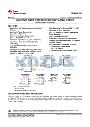 SN74AUP1G07 datasheet - LOW-POWER SINGLE BUFFER/DRIVER WITH OPEN-DRAIN OUTPUTS