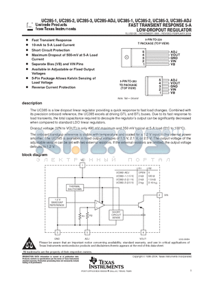 UC385TDKTTT-ADJ datasheet - FAST TRANSIENT REPONSE 5-A LOW-DROPOUT REGULATOR