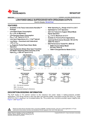 SN74AUP1G07YFPR datasheet - LOW-POWER SINGLE BUFFER/DRIVER WITH OPEN-DRAIN OUTPUTS