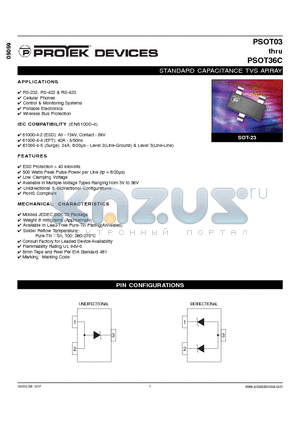 PSOT03C-LF-T7 datasheet - STANDARD CAPACITANCE TVS ARRAY