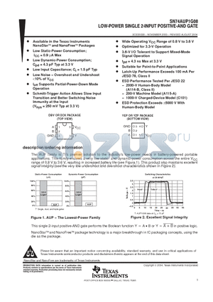 SN74AUP1G08YZPR datasheet - LOW POWER SINGLE 2 INPUT POSITIVE AND GATE