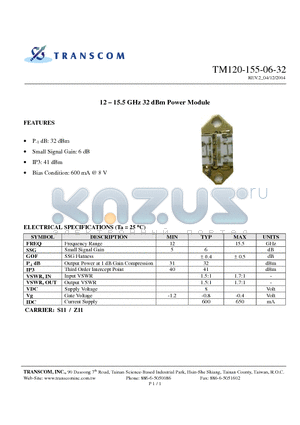 TM120-155-06-32 datasheet - 12 - 15.5 GHz 32 dBm Power Module