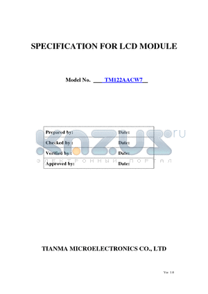 TM122AACW7 datasheet - SPECIFICATION FOR LCD MODULE