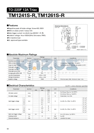 TM1241 datasheet - TO-220F 12A Triac
