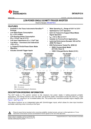 SN74AUP1G14 datasheet - LOW-POWER SINGLE SCHMITT-TRIGGER INVERTER