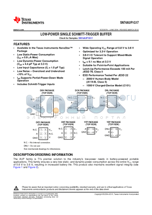 SN74AUP1G17DBVTE4 datasheet - LOW-POWER SINGLE SCHMITT-TRIGGER BUFFER