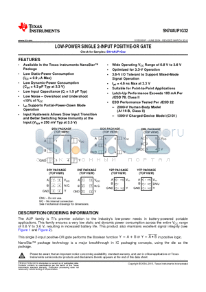 SN74AUP1G32DCKTE4 datasheet - LOW-POWER SINGLE 2-INPUT POSITIVE-OR GATE