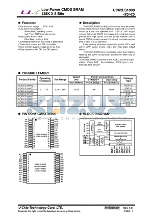 UC62LS1008AC datasheet - Low Power CMOS SRAM 128K x 8 Bits