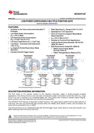 SN74AUP1G57DCKT datasheet - LOW-POWER CONFIGURABLE MULTIPLE-FUNCTION GATE