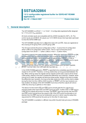 SSTUA32864EC datasheet - 1.8 V configurable registered buffer for DDR2-667 RDIMM applications