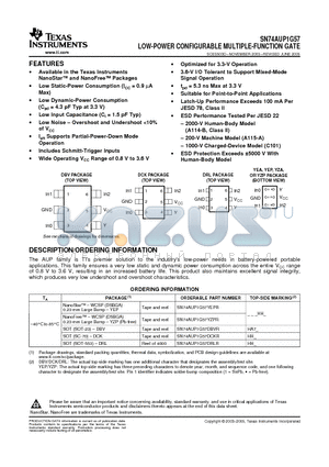 SN74AUP1G57YZPR datasheet - LOW-POWER CONFIGURABLE MULTIPLE-FUNCTION GATE