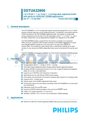 SSTUA32866EC datasheet - 1.8 V 25-bit 1 : 1 or 14-bit 1 : 2 configurable registered buffer with parity for DDR2-667 RDIMM applications