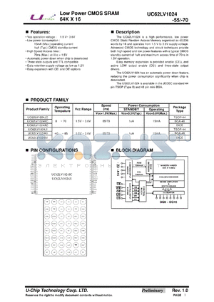 UC62LV1024JC-70 datasheet - Low Power CMOS SRAM