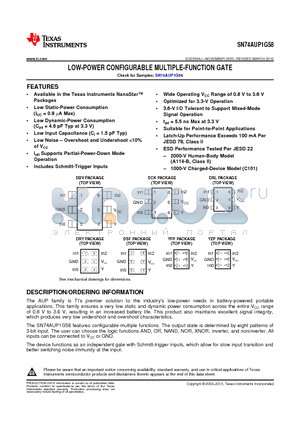 SN74AUP1G58DBVTE4 datasheet - LOW-POWER CONFIGURABLE MULTIPLE-FUNCTION GATE